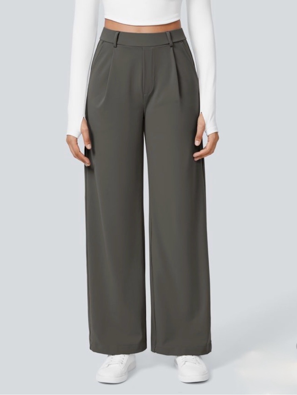 HALARA Grey Flex Day Stretch Wide Leg High Waist Relax Fit Pants Sz M Regular
